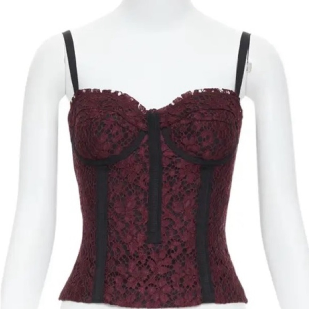 Dolce & Gabbana burgundy black lace overlay hard bustier Size 46